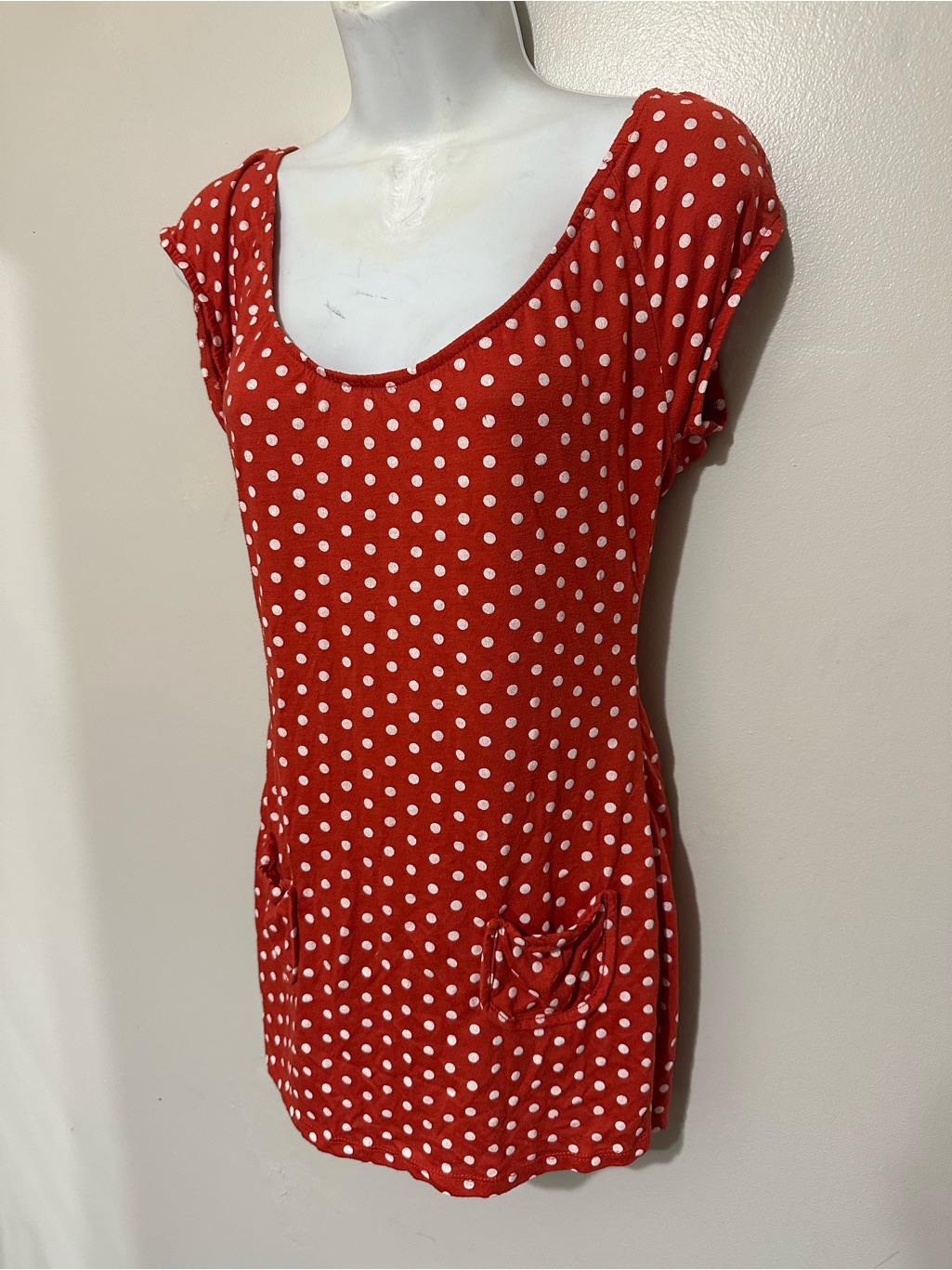 Vintage Deb Red Polka Dot Bow Tunic Top
